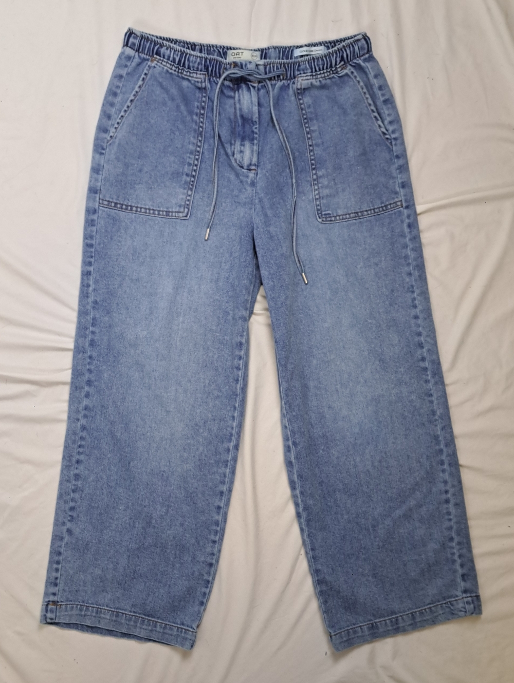 Oat New York Light Blue Elastic Drawstring Waist Wide Leg Jeans 29 / 8 Crop